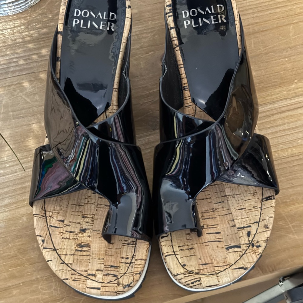 Donald J. Pliner Glossy Black Cork Sandals